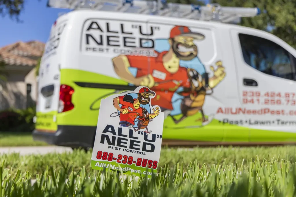 All U Need Pest Control branded vehicle and team serving the Bradenton, Florida area